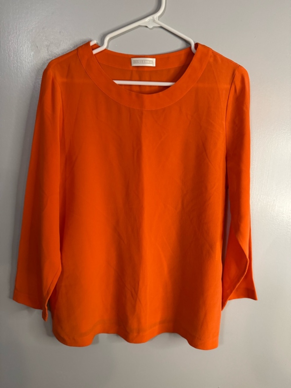 St. Emile Women's Vibrant Orange Round Neck Silk Blouse Size 8